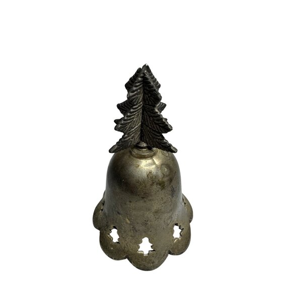 Silver Plated Christmas Bell With Pine Tree Top Clapper Included 50's Vintage - Picture 1 of 5